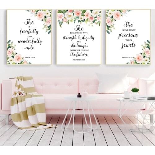 Bible Verses Christian Wall Art Posters and Prints Watercolor Flowers Inspirational Quotes Canvas Painting Pictures Home Decor