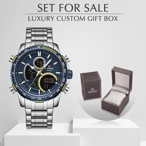 NAVIFORCE Watches Men Stainless Steel Waterproof Quartz Wristwatch Big Sports Chronograph Clock Watches Date Reloj With Box Set