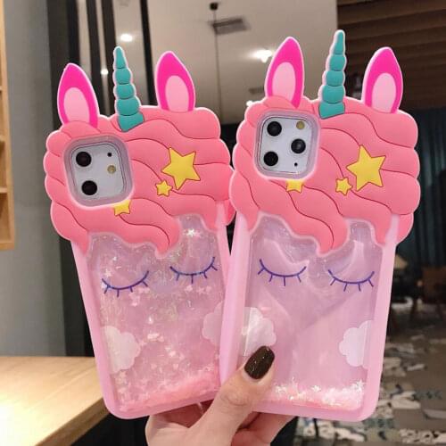 Cartoon Case For iPhone 8 7 6S 6 Plus XS 11 Pro Max XR X 3D Lashes Glitter Pink Unicorn Quicksand Cover Silicone Coque Funda