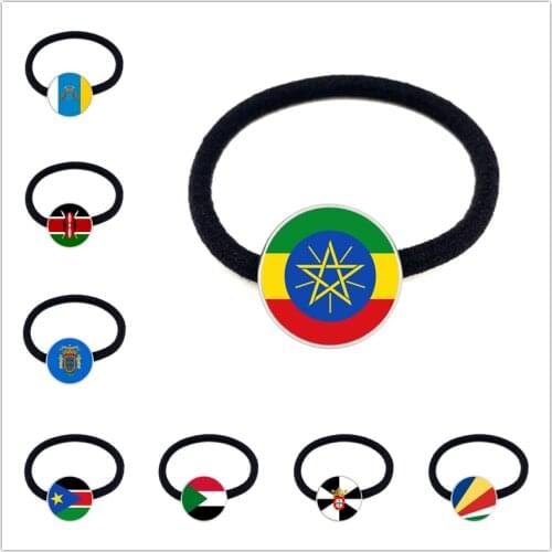 Ethiopia Islas Canarias Kenya Sudan Madeira Melilla South Sudan Ceuta Seychelles National Flag Glass Cabochon Elastic Hair Bands