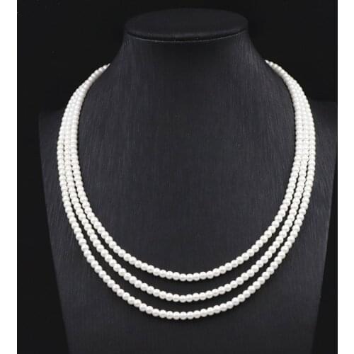 Elegant Bridal Wedding Layers Necklace Jewelry Chain Simulated Pearl 4mm Round Glass Pearl Necklaces for Women A772