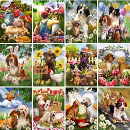 EverShine 5D DIY Diamond Painting Animal Cross Stitch Diamond Embroidery Dog Picture Rhinestones Cat Mosaic Kits Handicraft