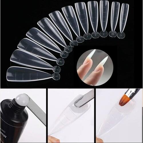 120pcs Almond Stiletto Quick Building Mold Tips Nail Dual Forms Finger Extension Nail Art UV Builder Manicure Nail Art Tool 2021