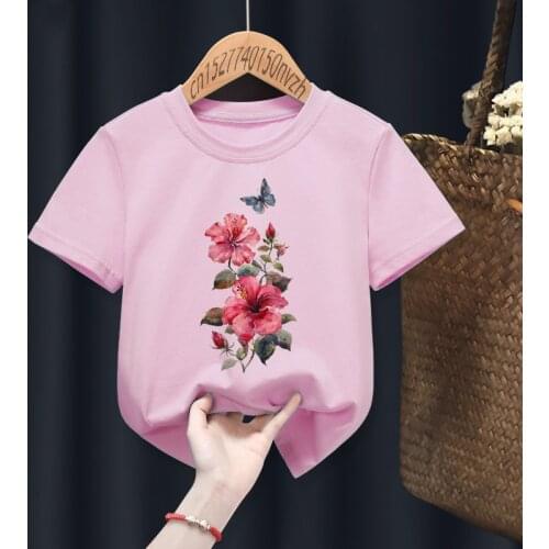 Flower Butterfly Girl Print Casual Print Funny Girl T-shirts Kid Children Manga Gift Present Black Harajuku Clothe