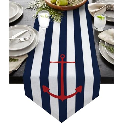 Geometric Blue Stripes Anchor Table Runners Luxury Dinner Coffee Table Decor Tablecloths Wedding Table Decoration