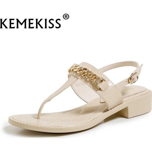 KemeKiss New Flat Sandals Women Real Leather Flip Flop Shoes For Women Fashion Cool Women Sandals Vacation Footwear Size 33-40