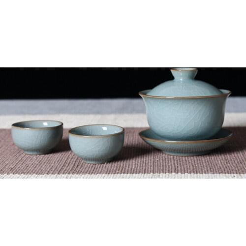 China Longquan Celadon Gaiwan Tea Set Kung Fu GE DI Kiln Cover Bowl SanCai 200ml