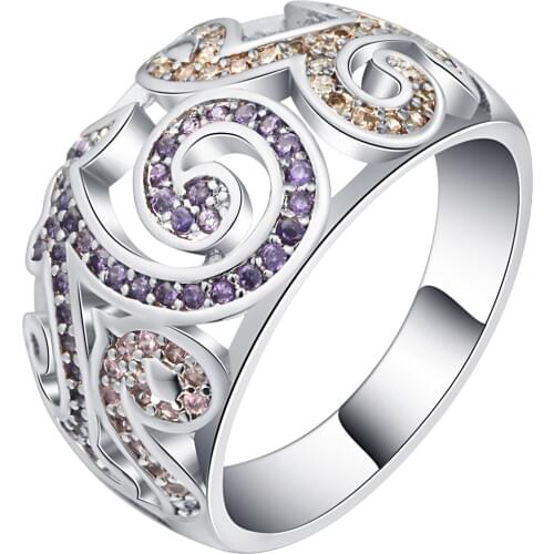 New Design purple and Rose Gold Female Ring Party Engagement Wedding Gift Unique Design Hollow Flower Pattern Fine Jewelry