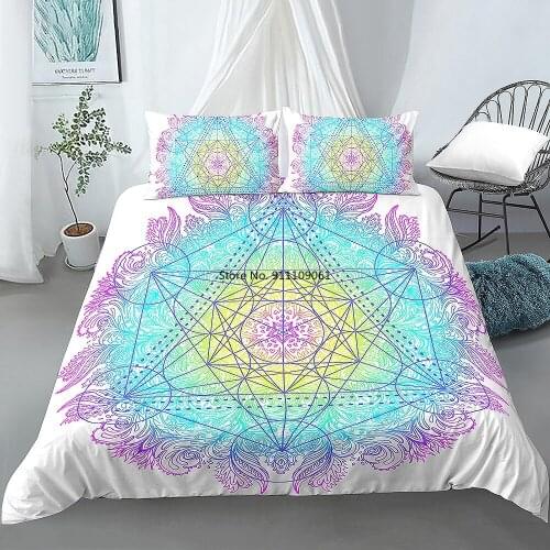 2-3pieces Bohemian Bedding Set Mandala Duvet Cover Set Romantic Soft Bedclothes Boho Style Flowers Bed Set Cover Euro King Queen