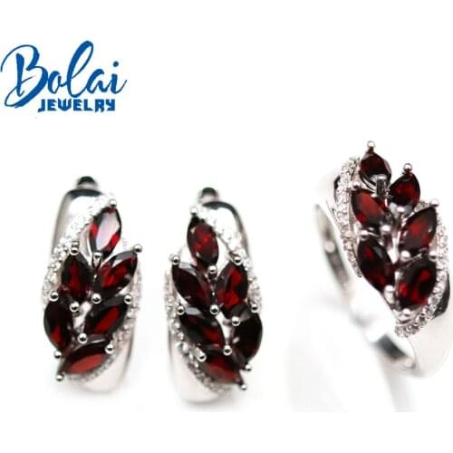 100% Natural 6ct Mozambique garnet jewelry set,925 sterling silver gemstone earring Ring for women mom wife nice gift bolai