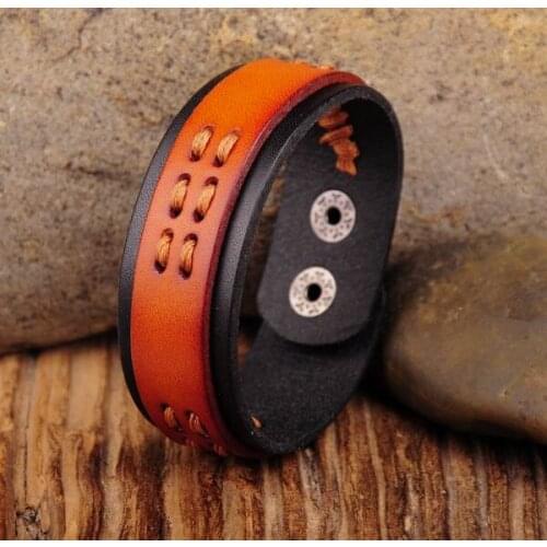 G424 Brown Classic Hot Vintage Hemp Lined Leather Bracelet Cuff Wristband New