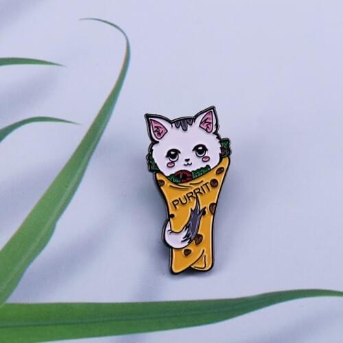 Creative Taco Cat Enamel Pin Vegan Burrito Brooch Animal Rights Badge Food Jewelry Cute Vegetarian Gift Cat Lover Accessory