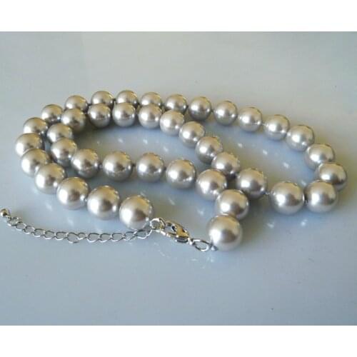 Lovely Womens 10mm round round gray south sea shell pearl necklace Collier Halsketten Big Sweater chain 925 clasp