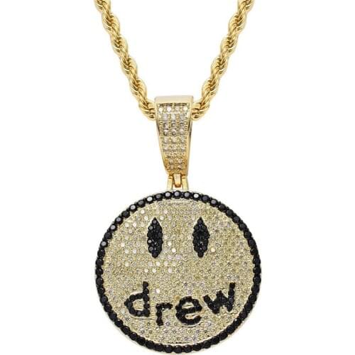Fashion Star Designer Full CZ Zircon Drew Smiley Face Pendant Necklace Hip Hop Iced Out Couple Jewelry ValentineS Gift