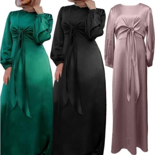 L5YC Double Wear Ramadan Muslim Dress Abayas Lace Up O-Neck Dubai Turkey Islam Clothing Kaftan Robe for Womens Girls