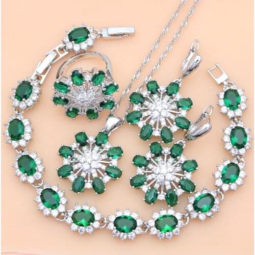 Elegant Women 925 Sterling Silver Jewelry Sets Green Zircon Wedding Party Plant Jewelry Kits Earrings Bracelet Dropshipping Gift