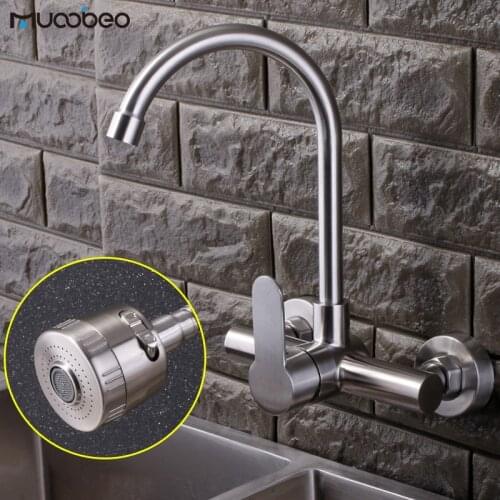 Wall Mounted Stainless Steel Kitchen Sink Cold And Hot Water Faucet Single Handle 360 Rotation Mixer Tap