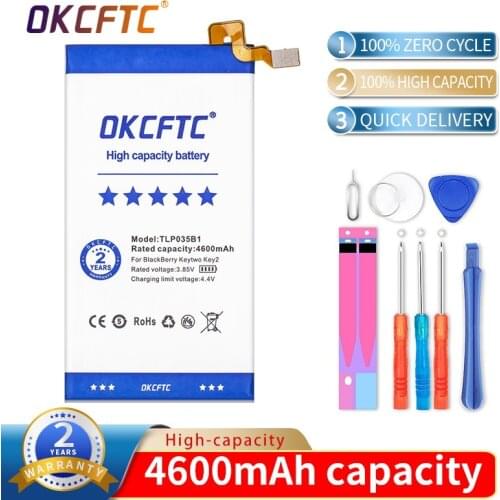 OKCFTC 4600mAh TLP035B1 Good Quality Battery for BlackBerry Keytwo KEY2 Smartphone Free tools Stand Holder Stickers