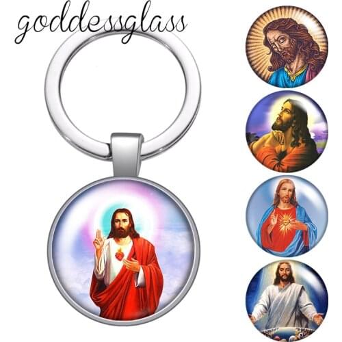 Religion Christian Jesus Cross Blessed Faith glass cabochon keychain Bag Car key chain Ring Holder Charms keychains for Gifts