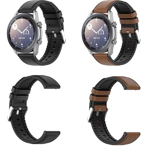 20mm Silicone + Leather Wristband Strap Watch Band for Samsung Galaxy Watch Active For Huami amazfit POP / amazfit GTS 2 Watch
