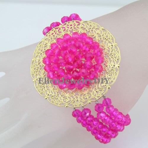 Rose color 4 Row Crystal Bracelet Nigerian Crystal Beads Bracelet Statement Bracelet Wedding Gift African Bridal Jewelry W11474