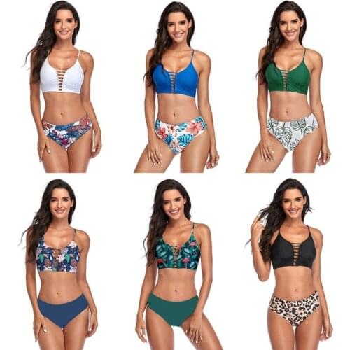 Sexy Swimsuit Women High Waist Two Piece Multicolor Printed for Bathing Suit Swimwear Ladies Summer Bikinis Set