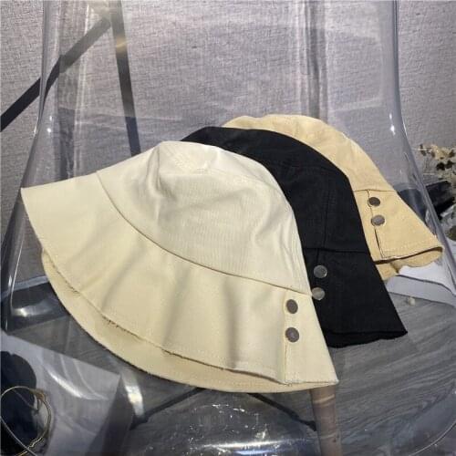Ins button solid color fisherman hat female cotton Japanese all-match casual fashion spring and summer basin hat sun hat