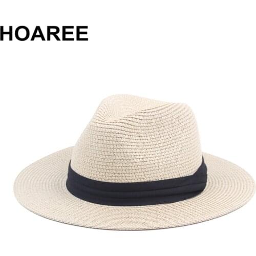 HOAREE Vintage Panama Hat Men Straw Fedora Male Sun hat Women Summer Beach British Style Chapeau Jazz Trilby Cap Sombrero