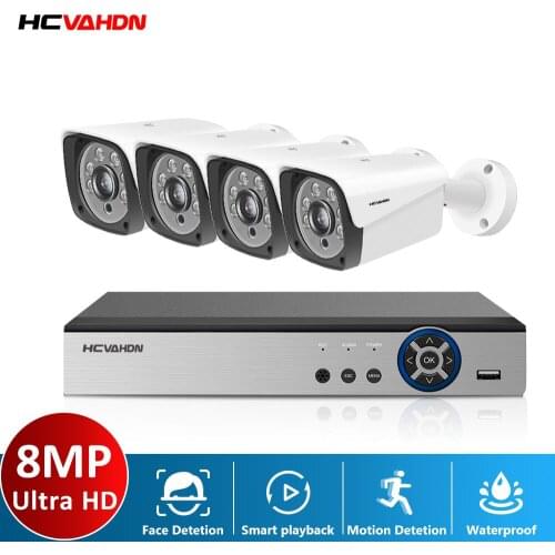 H.265 4CH 4K DVR CCTV System 8.0MP AHD Security Cameras IR Outdoor Alarm System IP66 Video Surveillance kit Motion Detection P2P