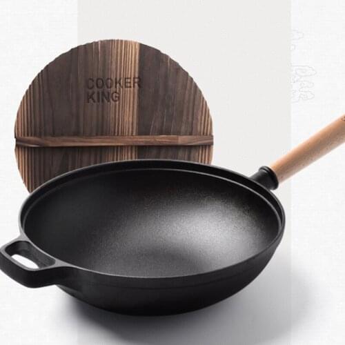 Traditional Chinese Wok Induction Cooker Gas Stove Kitchen Cast Iron Wok Pan Non Stick Cooking Pot Ollas De Cocina Cookware BC