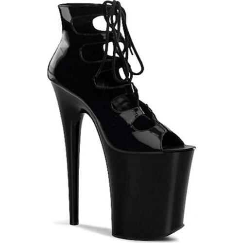 2018 Spring Fashion Brand Patent Leather Women Pumps High Heels Shoes Black High-heeled Shoes Plus 20cm