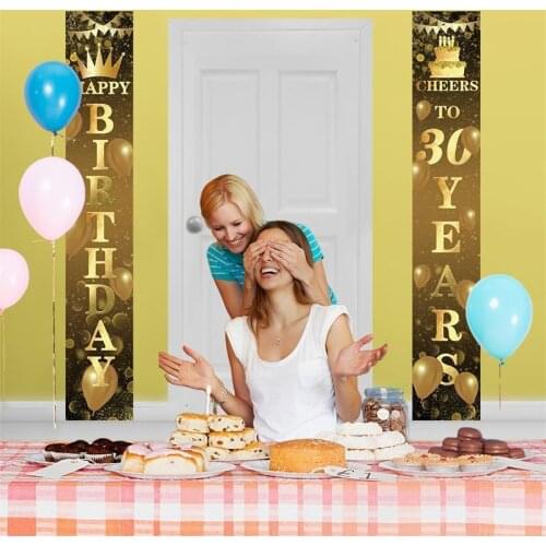 Golden Happy Birthday Flag Door Vinyl Backdrops Chinese Couplet Room Decor Adult Kids Birthday Party Banner Backgrounds Photo