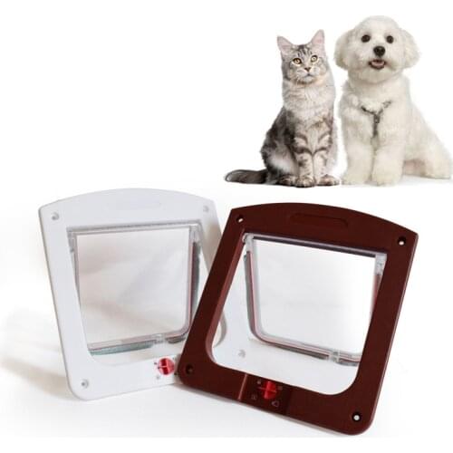 Pets Gate 4 Way Lockable Dog Cat Kitten Puppy Door No-Toxic Security Flap Door For Small Dogs Dog Accessories Pet Supplies