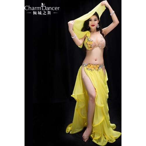 YC043 Belly Dancing Women Spandex and Pearl Chiffon belly dance costume set girls belly dance