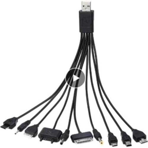Cell Phone Charging Line USB Cable 10 In 1 USB 2.0 Port A Male To Multi Plug Multi-Function Universal Convenient Durable Travel