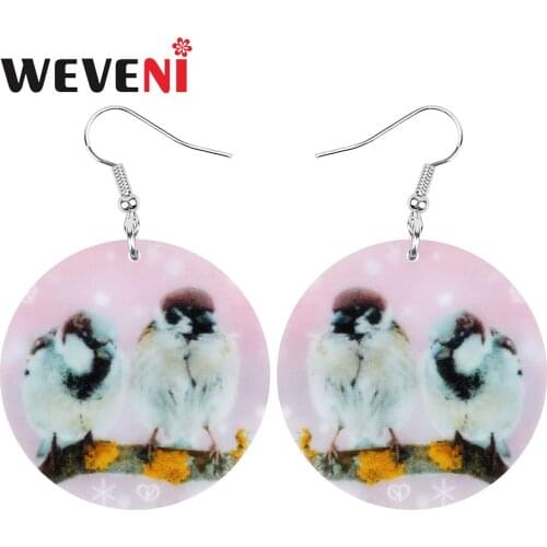 WEVENI Acrylic Round Russet Sparrow Earrings Printing Bird Animal Dangle Drop Jewelry For Women Girl Teen Unique Gift Decoration