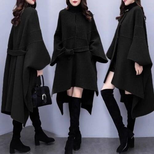 Women Halloween Cloak Woolen Coat Autumn Winter Fashion Woolen Coat Womens Korean Style 2021 Oversized Loose Long Overcoat Goth