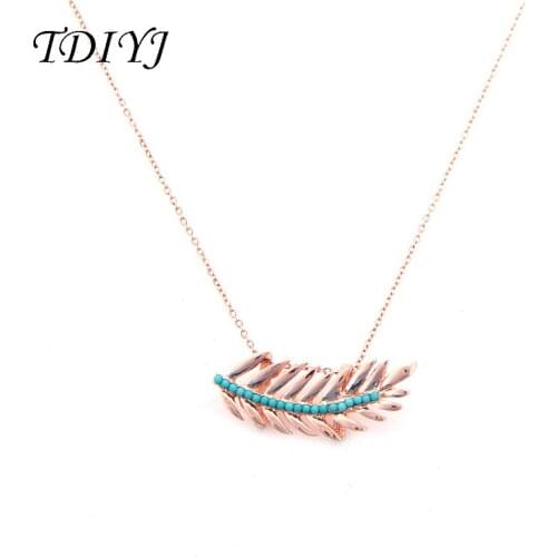 TDIYJ 1Pcs Women Jewelry Keeper ing Feather Slide Charms with Green Pearls Keeper Necklace 18inch Choker Necklace Rose Gold