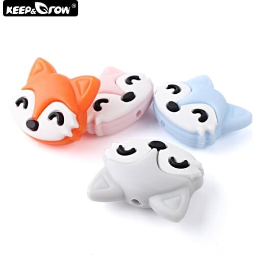 Keep&Grow 10pcs Mini Fox Silicone Beads BPA Free Rodent Baby Teethers DIY Teething Necklace Toys Accessories Perle Silicone