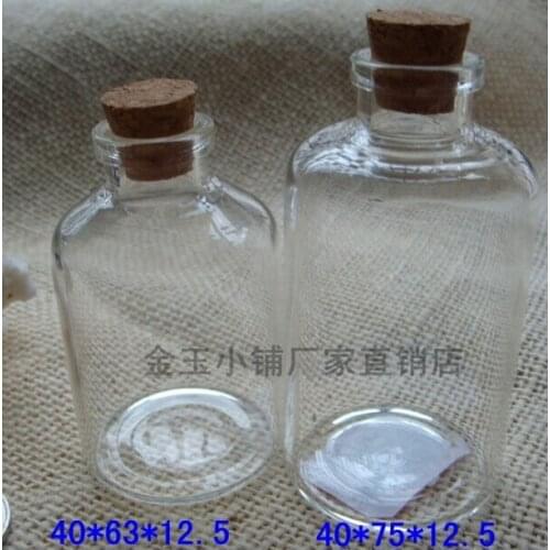 1000pcs Capacity 45ml (40*63*12.5cm) transparent cute glass vials for candy,45ml empty glass wish Btottles with corky