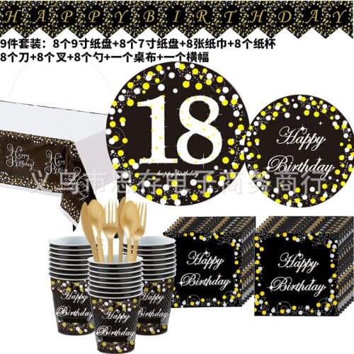 18st Birthday Party Decoration Adult of black gold pink 30 50 60 birthday party Disposable tableware set decor Paper plate cup