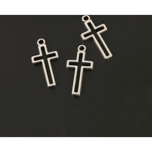 20pcs Charms Cross Jesus Silver Color Pendant For European Fits Bracelets Jewelry Making