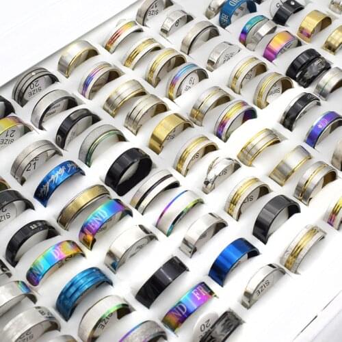 2020 New Arrival 50 Pieces Steel Ring Wholesale Men Titanium Steel Black Classic Statement Ring For Women Jewelry