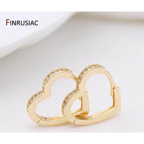 2021 New Trendy Plated Gold Heart Shaped Hook Earrings For Women Fashion Jewelry, 12mm 14 mm 16mm Zircon Heart Earring for Girl