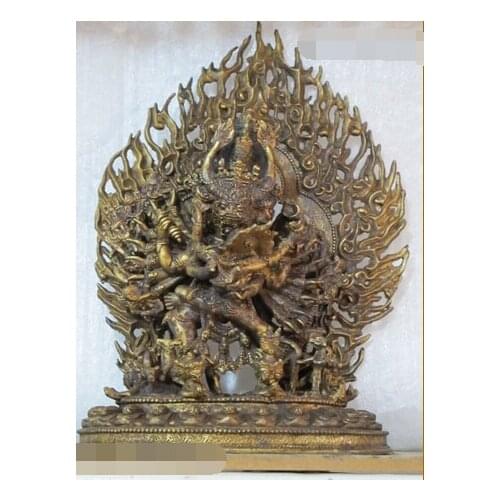 30 CM Tibet vintage Bronze gild OX Mandala of Yamataka Buddha Vajrabhairava Yamantaka