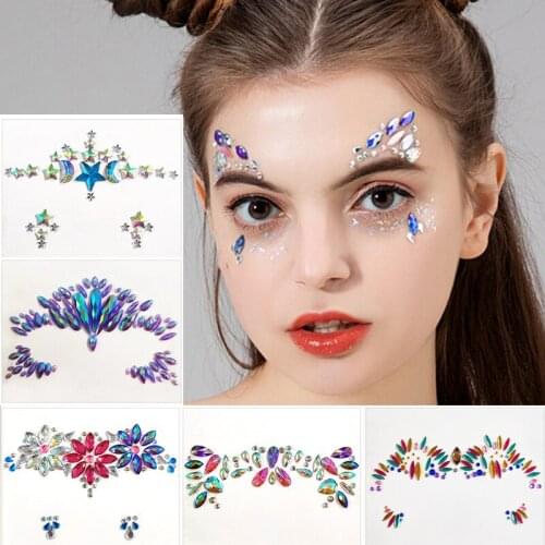 3D DIY Temporary Face Tattoo Eyebrow Diamond Stickers Body Art Face Stickers Make Up Dance Party Fake Tattoo Stickers for Women