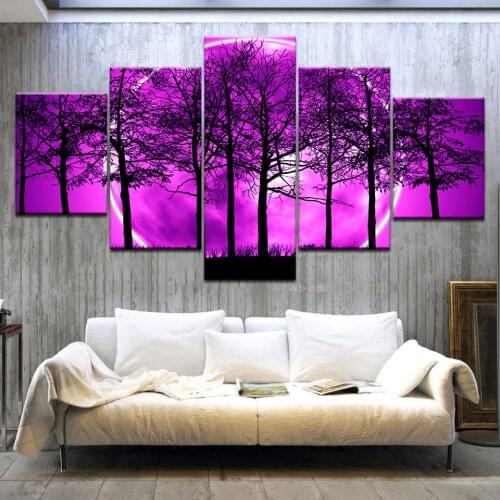 5 Panel/pieces HD Print Blood Moon Trees Landscape wall posters Print On Canvas Art Painting For home living room decoration