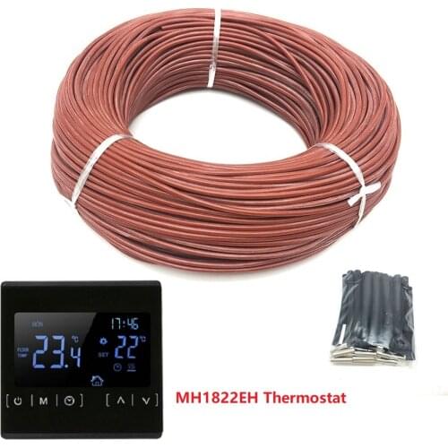 50m 12K 33ohm/m Infrared Carbon Fiber Heating Wire Silicone Rubber Warm Floor Heating Cable with Thermostat