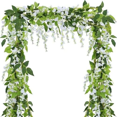 7ft 2m Artificial Flower Garland Wisteria Vine Rattan Plants Foliage For Arch Party Decoration Fake Flower Hanging Wall Decor