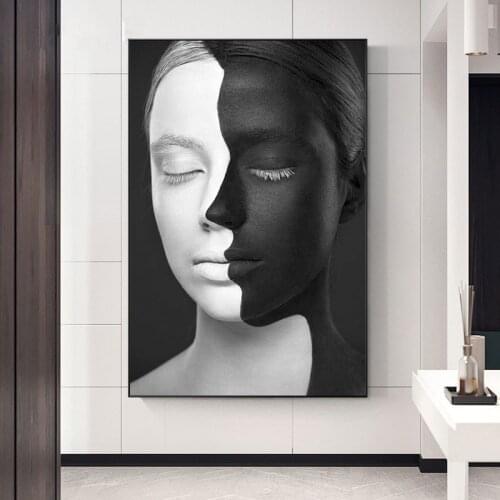 Abstract Portrait Painting Black And White Faces Art Canvas Pictures For Living Room Wall Art Poster No Frame Home Decor
